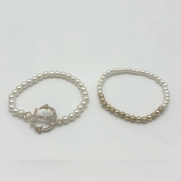 Nautical Anchor‎ Pearl Bead Stretch Bracelet Set - Picture 4 of 4